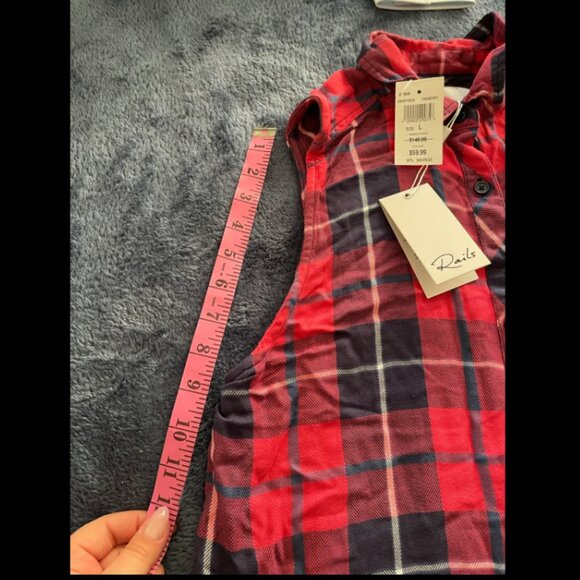 NWT NEW Rails Red Button Up Plaid Long Sleeveless Shirt Dress w/ slits LARGE - Picture 8 of 10
